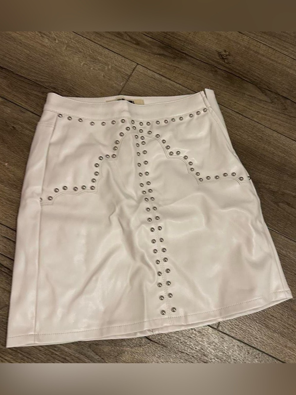 White Studded Faux Leather Mini Skirt